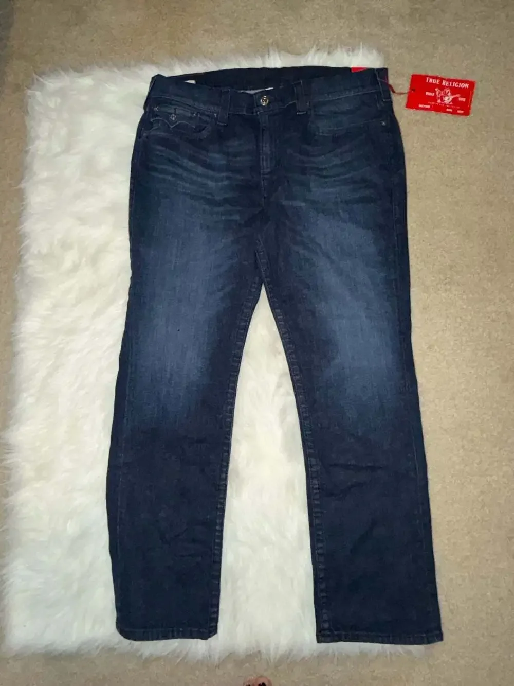 True Religion Ricky Relaxed Straight Leg Jeans Dark Wash Flap Pocket Men's Size